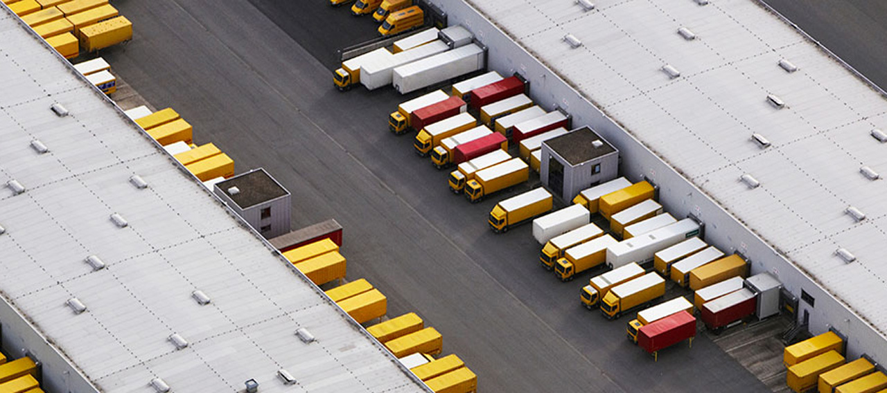 trucks parked at logistic center