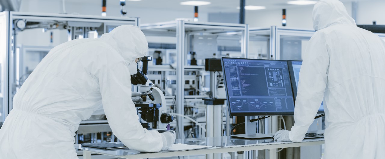 lab researchers in cleanroom